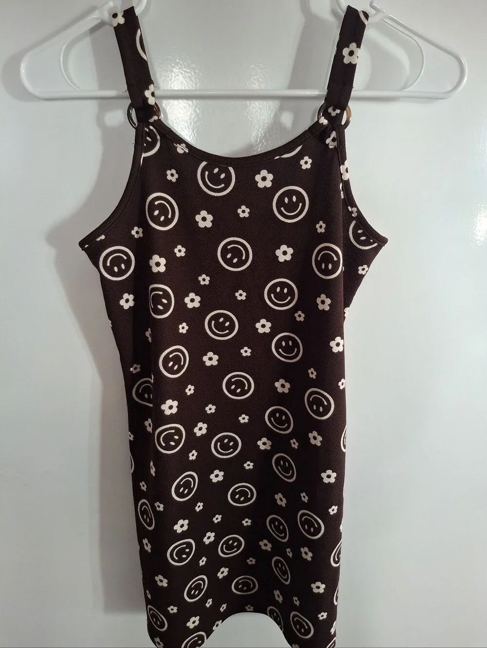 Lily Bleu Brown Smile & Flower Print Tank Dress